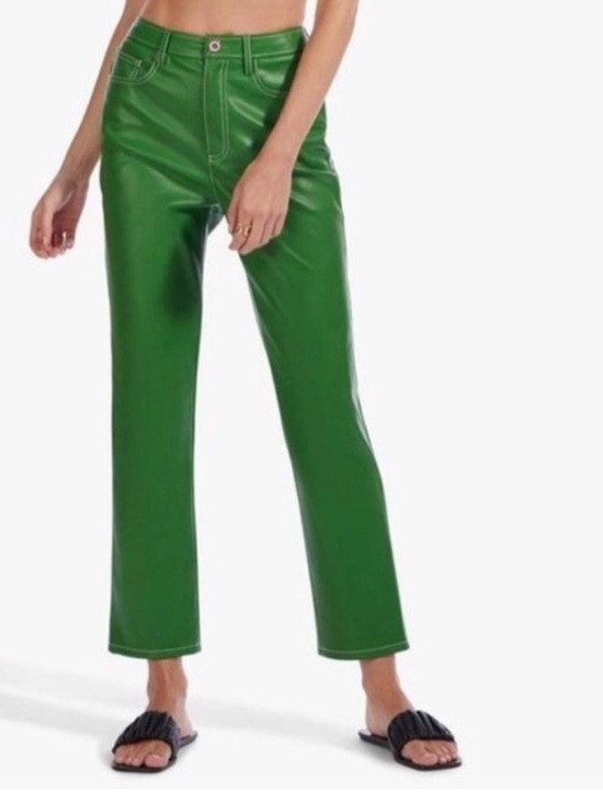 STAUD Pants - Staud High-Rise Green Faux Leather Pants